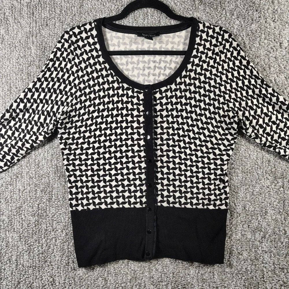White House Black Market Cardigan Black Polka Dot Mod Office Women Medium